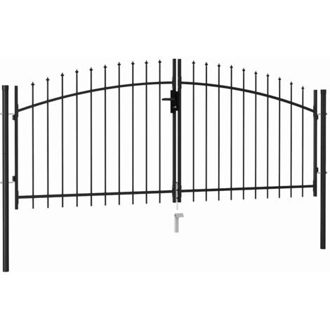 Zauntor Doppelflügel mit Speerspitzen Stahl 3 x 1,25 m Schwarz vidaXL