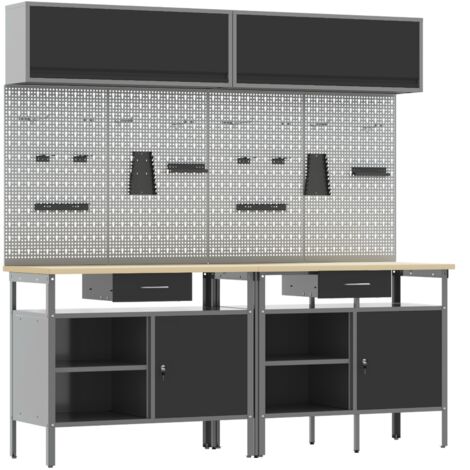 8-tlg. Werkbank-Set Schwarz Stahl vidaXL