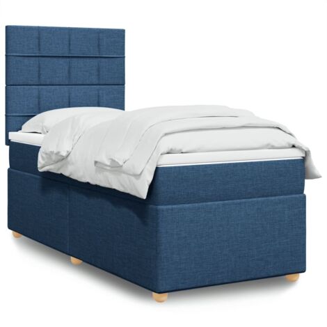 Lattenrostbett mit Matratze Blau 100x200 cm Stoff