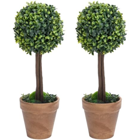 vidaXL Artificial Boxwood Plants 2 pcs with Pots Ball Shaped Green 56 cm