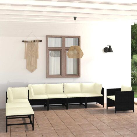Gartenmöbelset 8-teilig mit Kissen Rattan Schwarz