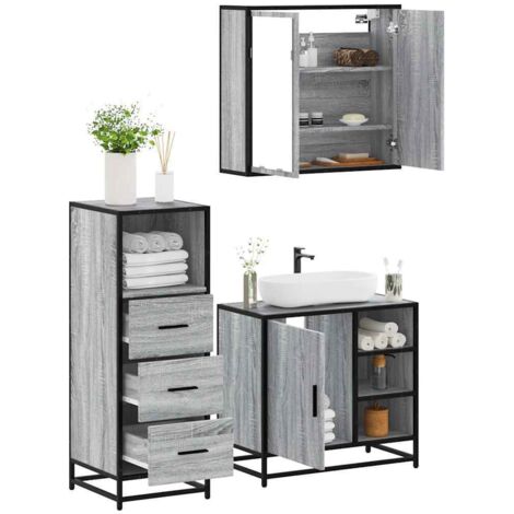 3-tlg. Badmöbel-Set Grau Sonoma Holzwerkstoff vidaXL (1/5)