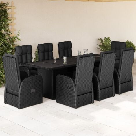9-tlg. Garten-Essgruppe mit Kissen Schwarz Poly Rattan vidaXL