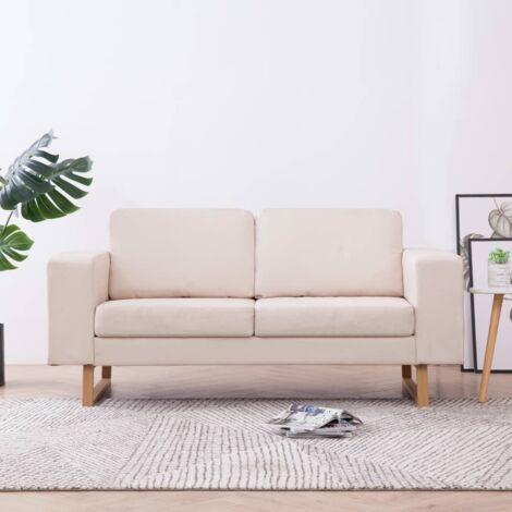 vidaXL 2-Sitzer-Sofa Stoff Cremeweiß