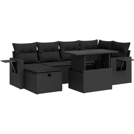 The Living Store 7-tlg. Garten-Sofagarnitur mit Kissen Schwarz Poly Rattan - Gartenmöbel (1/5)