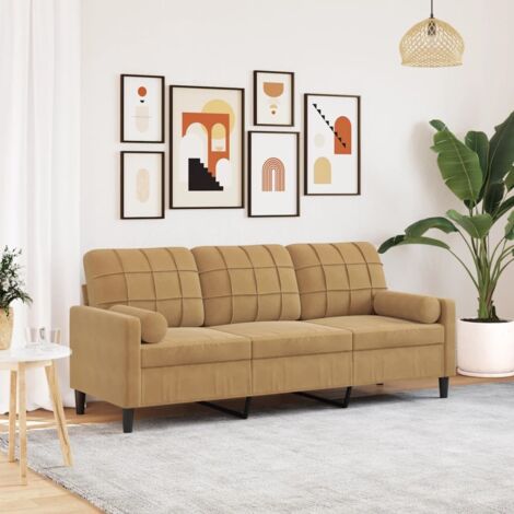 3-Sitzer-Sofa mit Zierkissen Braun 180 cm Samt vidaXL