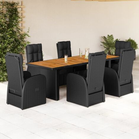 7-tlg. Garten-Essgruppe mit Kissen Schwarz Poly Rattan vidaXL