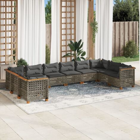 10-tlg. Garten-Sofagarnitur mit Kissen Grau Poly Rattan vidaXL (1/5)