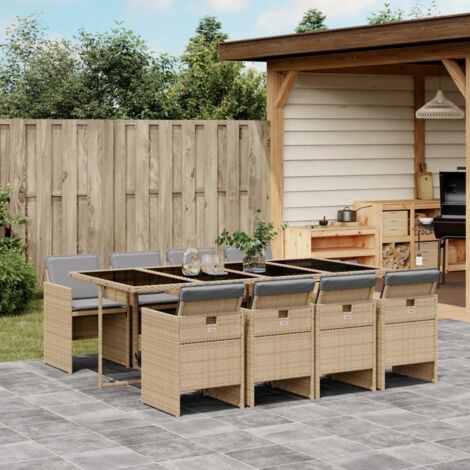 9-tlg. Garten-Essgruppe mit Kissen Beigemischung Poly Rattan vidaXL