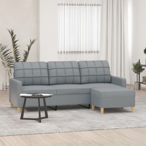 vidaXL 3-Sitzer Sofa mit Fußstütze Grau 180 cm Stoff