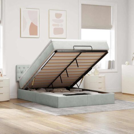 Ottoman-Bett mit Matratze & LEDs Hellgrau 140x200 cm Samt vidaXL (1/5)