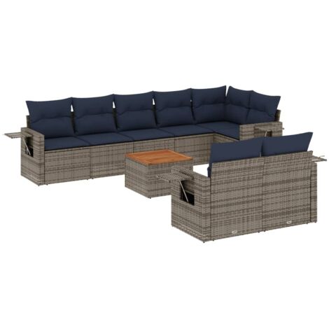 9-teiliges Gartensofa-Set mit Kissen, grau, Polyrattan vidaXL (1/5)