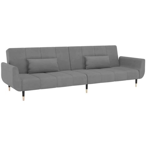 Schlafsofa 2-Sitzer mit 2 Kissen Hellgrau Samt vidaXL