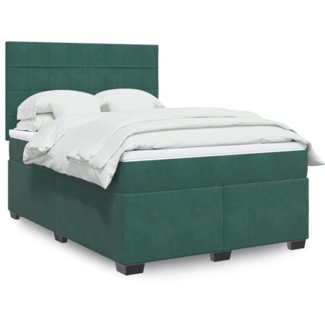 vidaXL Lattenrost-Bett mit Matratze Dunkelgrün 140x190cm Velours