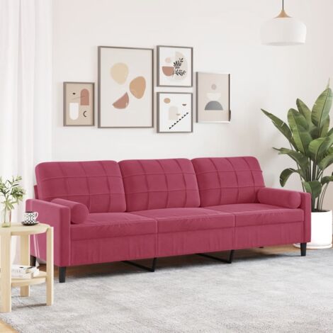 Sofa 3-Sitzer mit Zierkissen Weinrot 210 cm Samt vidaXL