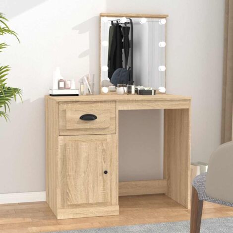 Schminktisch mit LEDs Sonoma-Eiche 90x50x132,5 cm Holzwerkstoff vidaXL