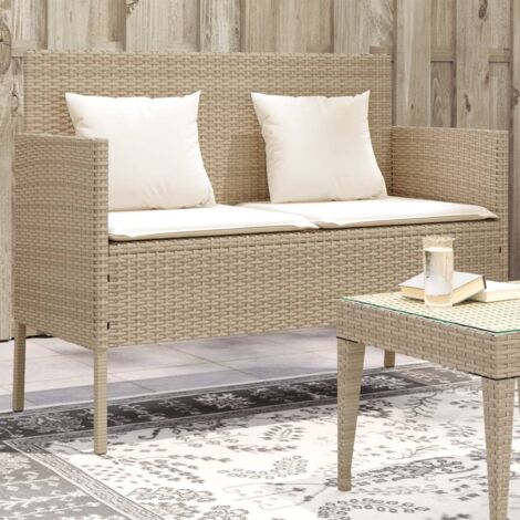 Gartenbank mit Kissen Beige Poly Rattan vidaXL39435