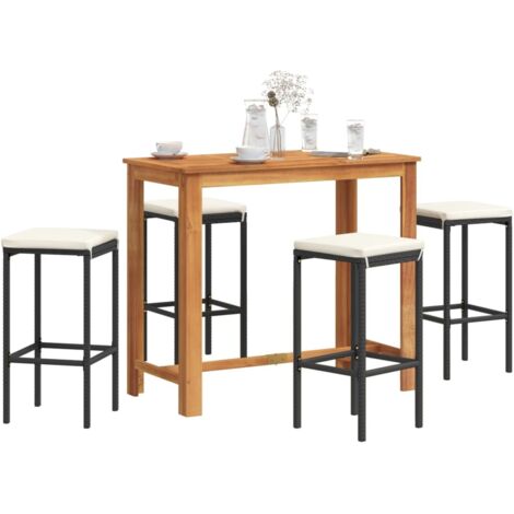 vidaXL 5-tlg. Gartenbar-Set Schwarz Massivholz Akazie und Poly Rattan (1/5)