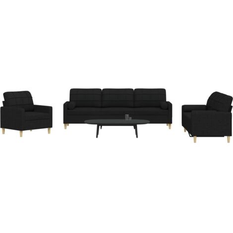 Sofa-Set 3 Stück mit dekorativen Kissen schwarz Stoff