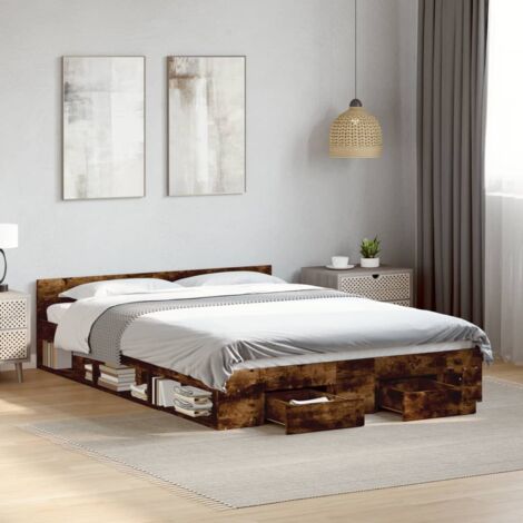 Bettgestell mit Schubladen Räuchereiche 150x200cm Holzwerkstoff vidaXL (1/5)
