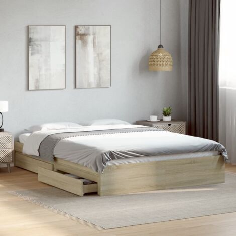 Bettgestell mit Schubladen Sonoma-Eiche 160x200cm aus Spanplatte