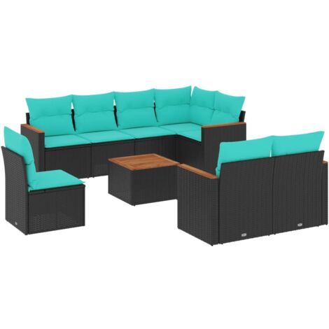 9-teiliges Gartensofa-Set mit Kissen, schwarzes Polyrattan vidaXL (1/5)