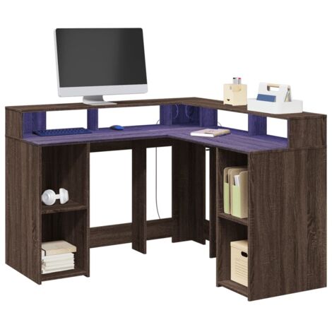 LED-Schreibtisch Braun Eichen-Optik 130x130x91 Holzwerkstoff vidaXL