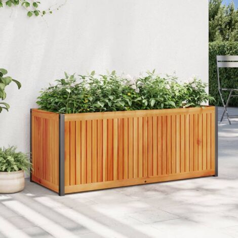 Blumenkasten 110 x 45 x 44 cm aus massivem Akazienholz und Stahl