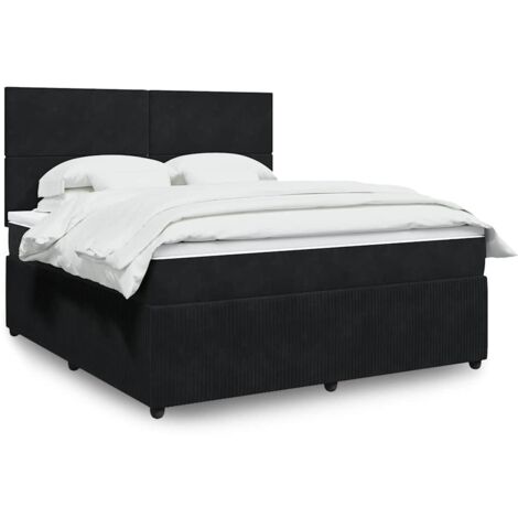 vidaXL Bettgestell mit Lattenroste und Matratze Schwarz 180x200 cm Samt