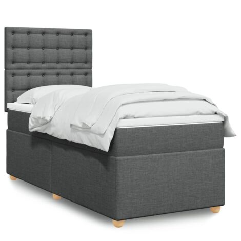 vidaXL Lattenrostbett mit Matratze Dunkelgrau 90x200 cm Stoff