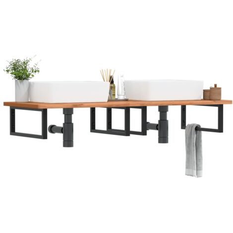 Waschbeckenregal Wandmontage Stahl und Massivholz Buche vidaXL (1/5)