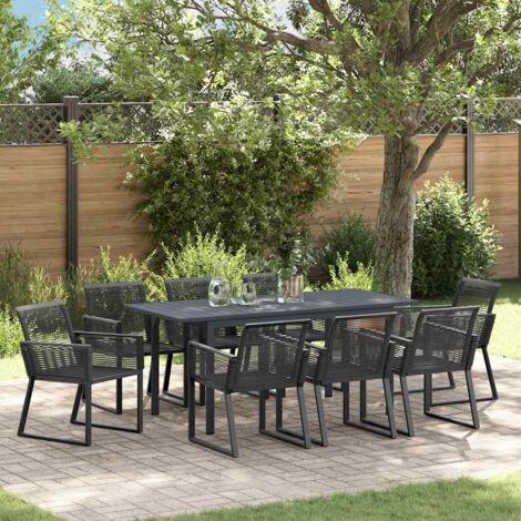 Garten Essgruppe 9 pcs Schwarz Stahl und Poly-Rattan vidaXL