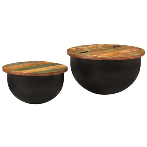 Couchtisch-Set 2 Stück schwarz recyceltes Massivholz
