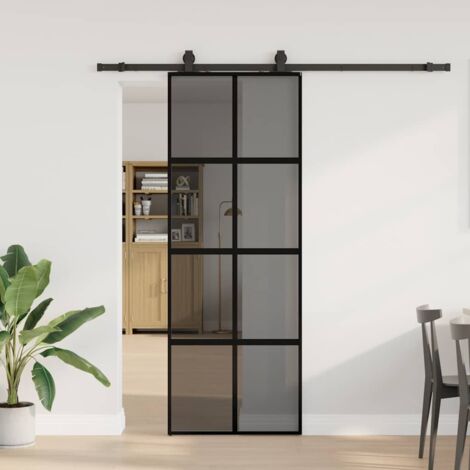 Schiebetür mit Beschlag Schwarz 76x205 cm Hartglas vidaXL