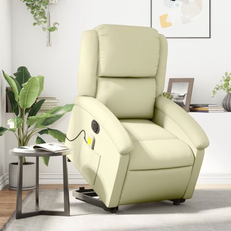 vidaXL Elektrischer Massage-Sessel mit Neige-Funktion, creme echtes Leder