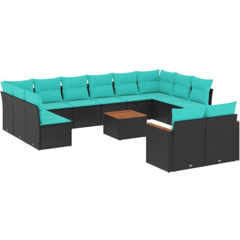 13-teiliges Gartensofa-Set mit Kissen, schwarzes Polyrattan vidaXL (1/5)