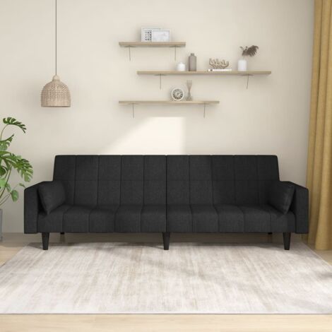 2-Sitzer Schlafsofa mit zwei Kissen schwarz Stoff