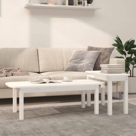 Set aus 2 Couchtischen Weiß Massivholz Kiefer