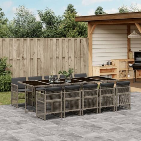 11-tlg. Garten-Essgruppe mit Kissen Beigemischung Poly Rattan vidaXL