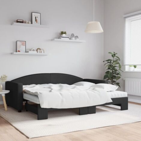 Tagesbett Ausziehbar mit Matratzen Schwarz 90x200 cm Stoff vidaXL
