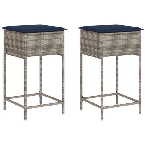 Garten-Barhocker mit Kissen 2 Stk. Grau Poly Rattan vidaXL