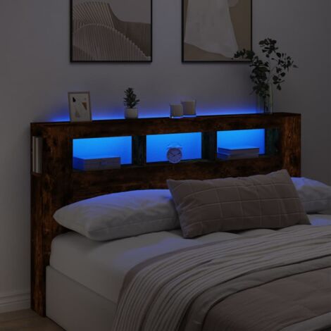 vidaXL LED Kopfteil Eiche Smoke 180x18,5x103,5cm aus Spanplatte
