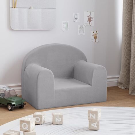 Kindersofa in Hellgrau aus weichem Plüsch