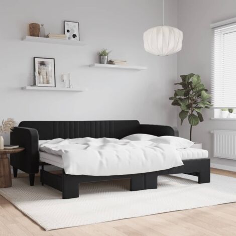 Tagesbett Ausziehbar mit Matratzen Schwarz 90x200 cm Samt vidaXL