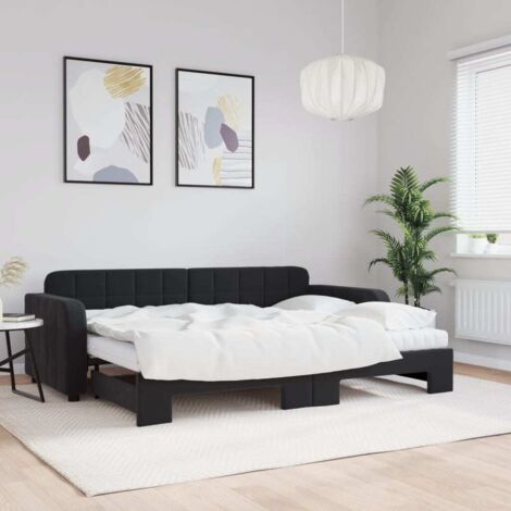 Tagesbett Ausziehbar mit Matratzen Schwarz 80x200 cm Samt vidaXL