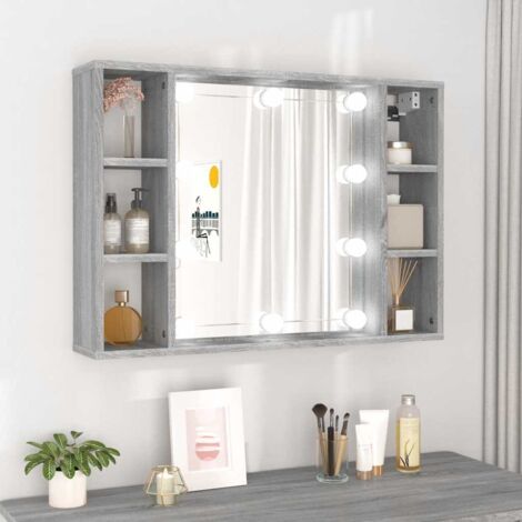 vidaXL Spiegelschrank mit LED Grau Sonoma 76x15x55 cm