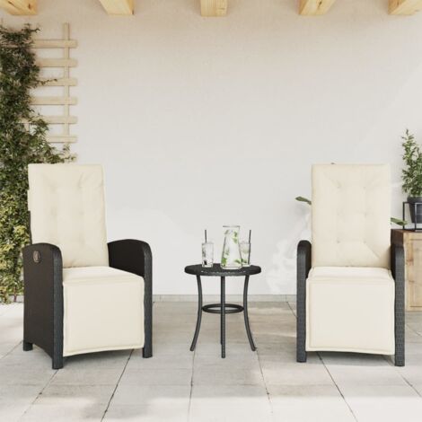 vidaXL Gartenliegestühle 2er-Set mit Fußstütze Schwarz Rattan