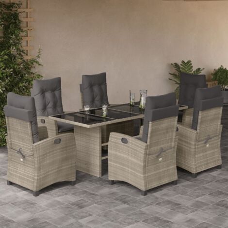 vidaXL Garten-Essgruppe mit Kissen 7-teilig hellgrau Rattan