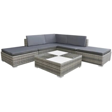 6-tlg. Garten-Lounge-Set mit Auflagen Poly Rattan Grau vidaXL