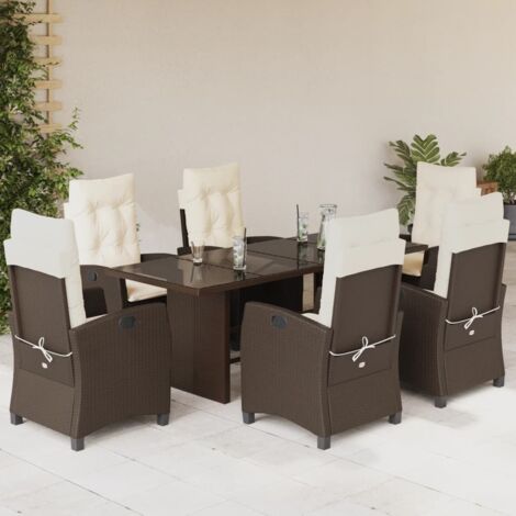 Gartenmöbelset mit Kissen 7-teilig braun Rattan